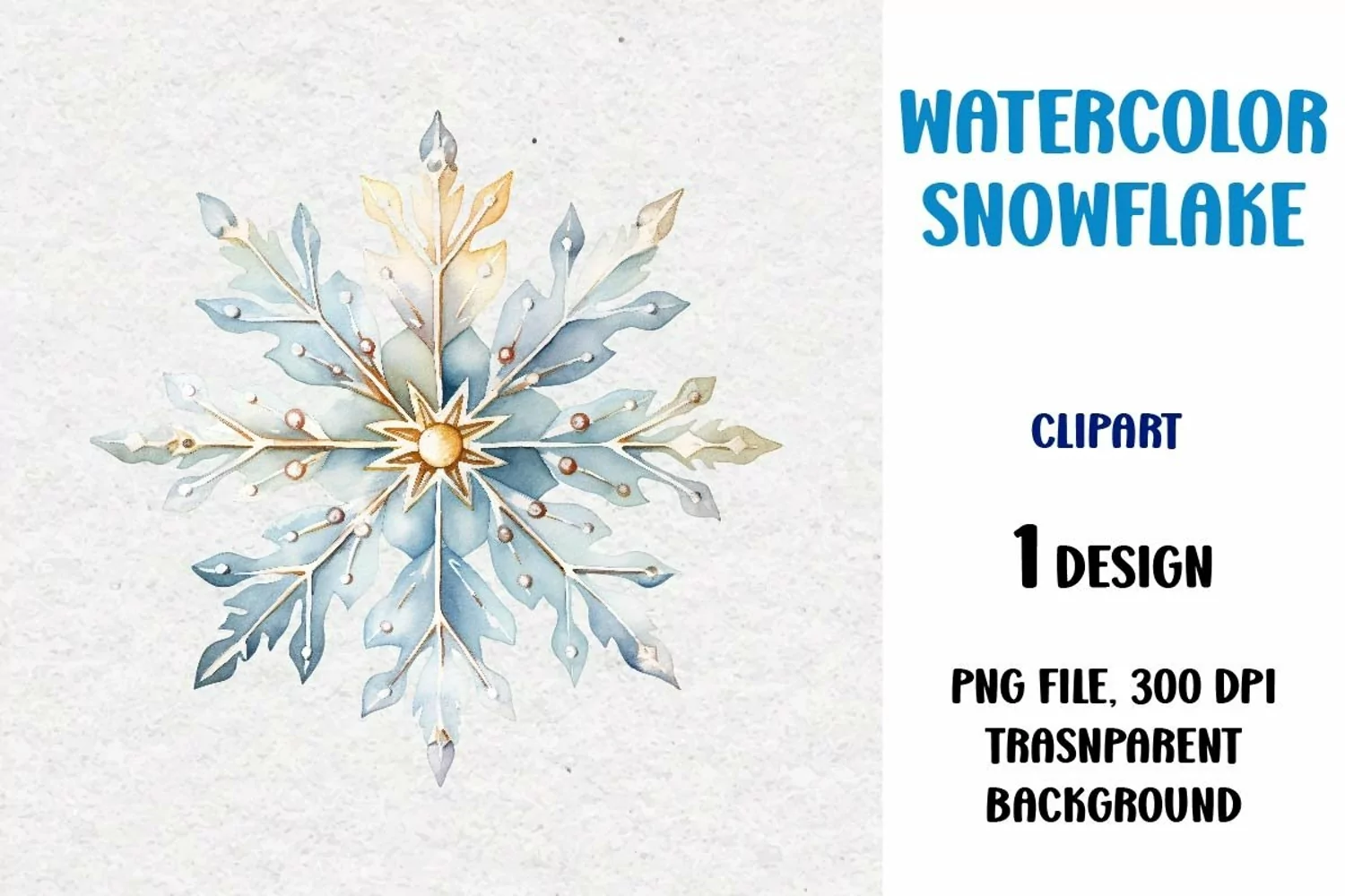 Watercolor Snowflake, Clipart, PNG product image 1