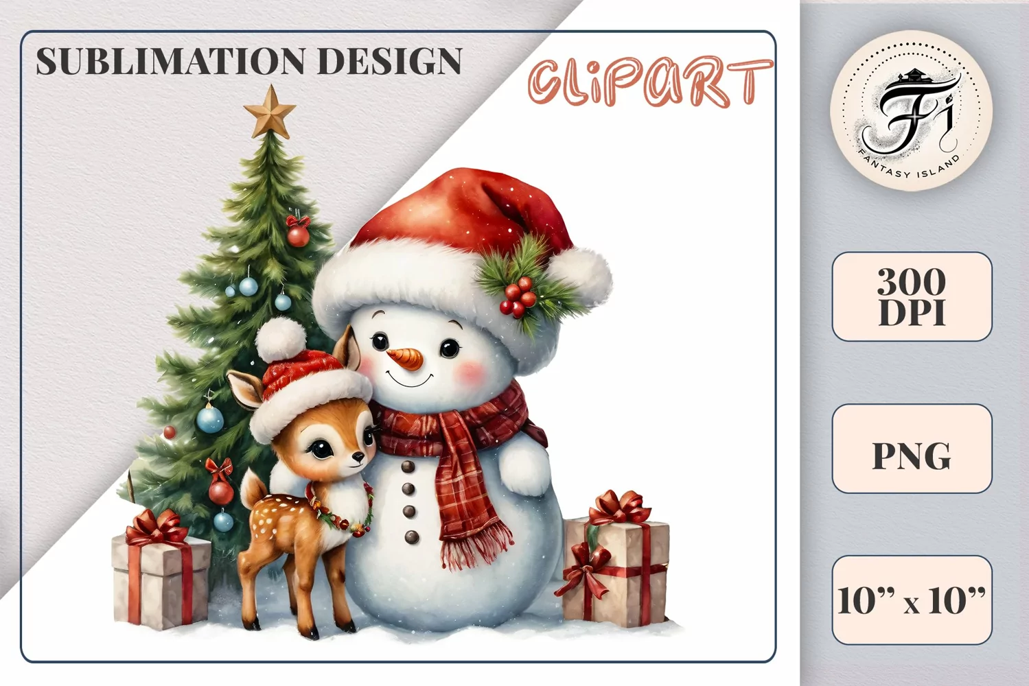 Download this charming watercolor clipart featuring a snowman and reindeer for your holiday projects! Perfect for cards, scrapbooking, and decorations. High-quality 300 dpi, transparent background. Bring warmth and magic to your Christmas designs.