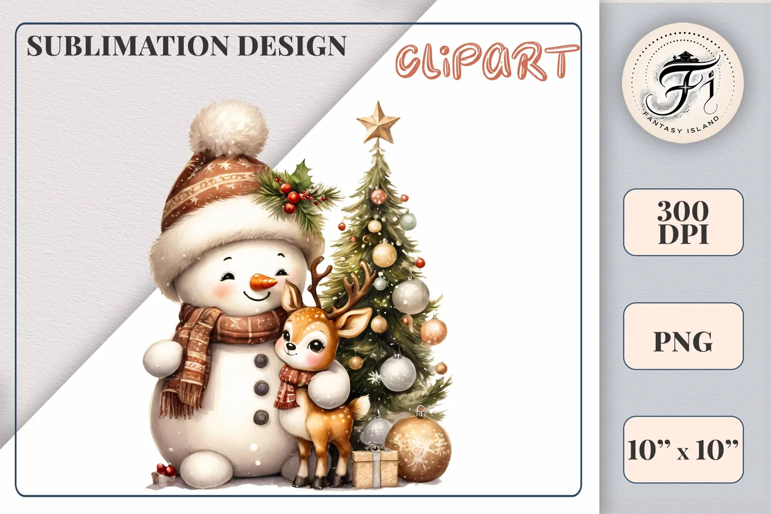 Download this charming watercolor clipart featuring a snowman and reindeer for your holiday projects! Perfect for cards, scrapbooking, and decorations. High-quality 300 dpi, transparent background. Bring warmth and magic to your Christmas designs.