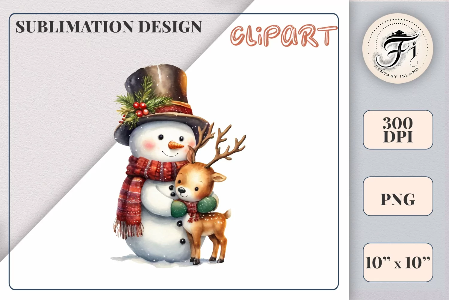 Download this charming watercolor clipart featuring a snowman and reindeer for your holiday projects! Perfect for cards, scrapbooking, and decorations. High-quality 300 dpi, transparent background. Bring warmth and magic to your Christmas designs.