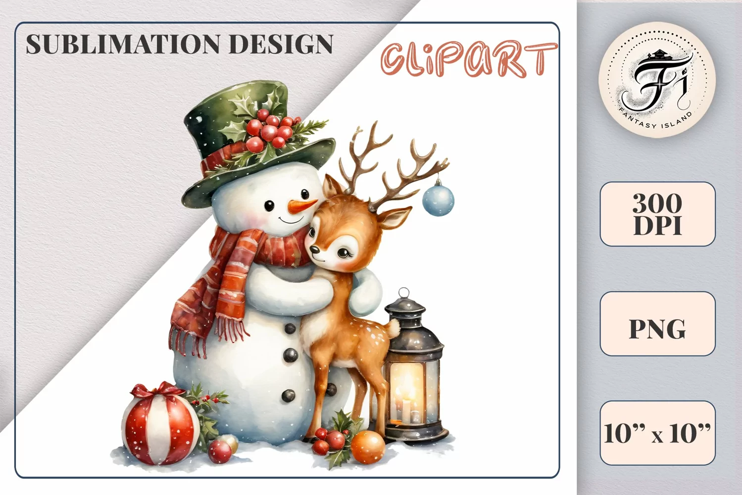 Download this charming watercolor clipart featuring a snowman and reindeer for your holiday projects! Perfect for cards, scrapbooking, and decorations. High-quality 300 dpi, transparent background. Bring warmth and magic to your Christmas designs.