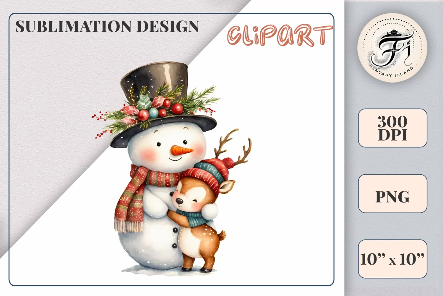 Download this charming watercolor clipart featuring a snowman and reindeer for your holiday projects! Perfect for cards, scrapbooking, and decorations. High-quality 300 dpi, transparent background. Bring warmth and magic to your Christmas designs.