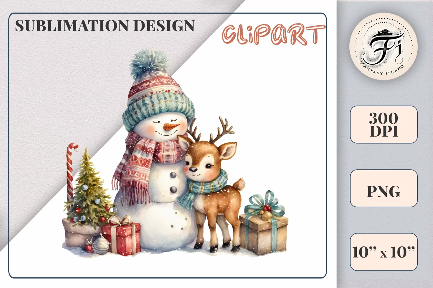 Download this charming watercolor clipart featuring a snowman and reindeer for your holiday projects! Perfect for cards, scrapbooking, and decorations. High-quality 300 dpi, transparent background. Bring warmth and magic to your Christmas designs.