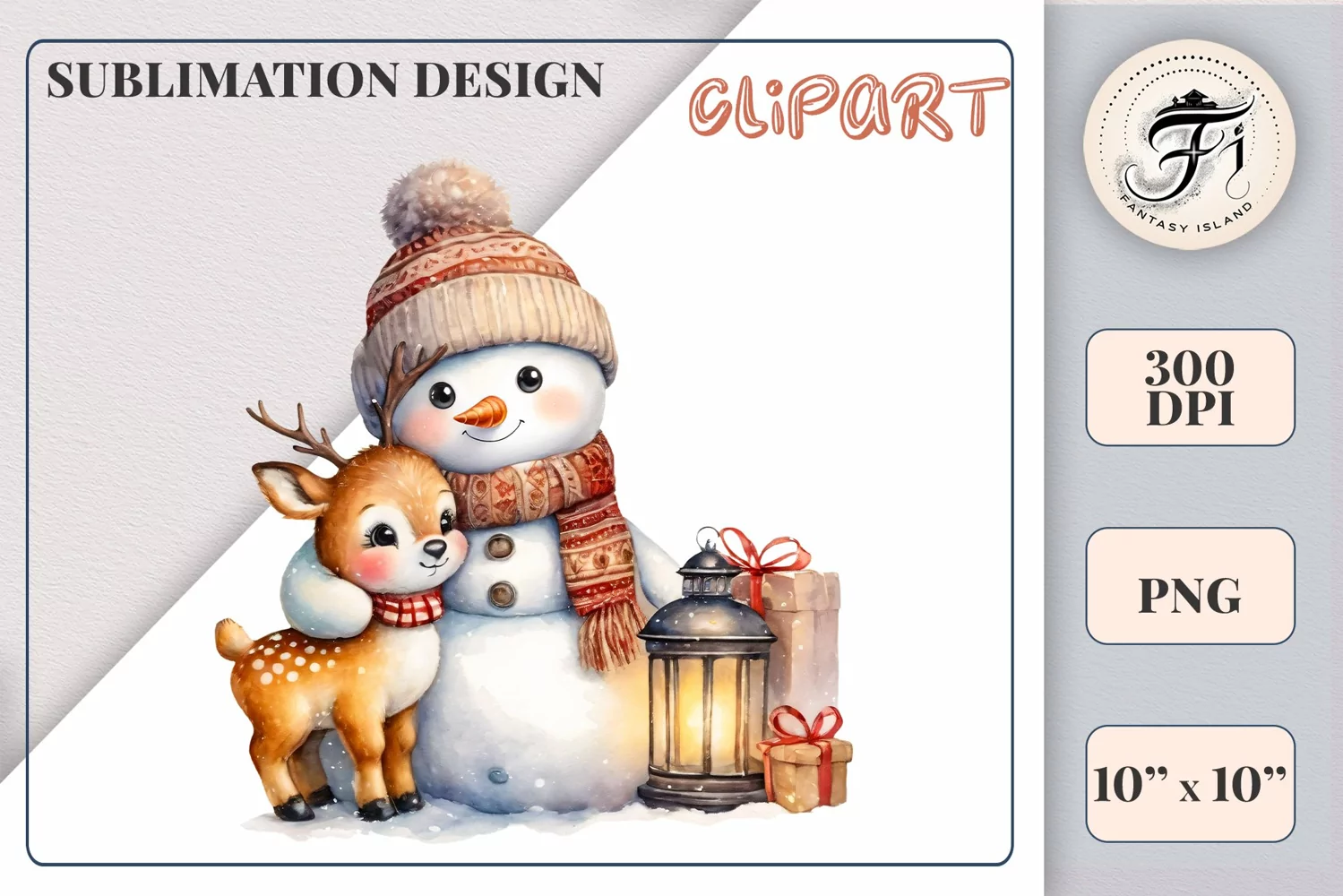 Download this charming watercolor clipart featuring a snowman and reindeer for your holiday projects! Perfect for cards, scrapbooking, and decorations. High-quality 300 dpi, transparent background. Bring warmth and magic to your Christmas designs.