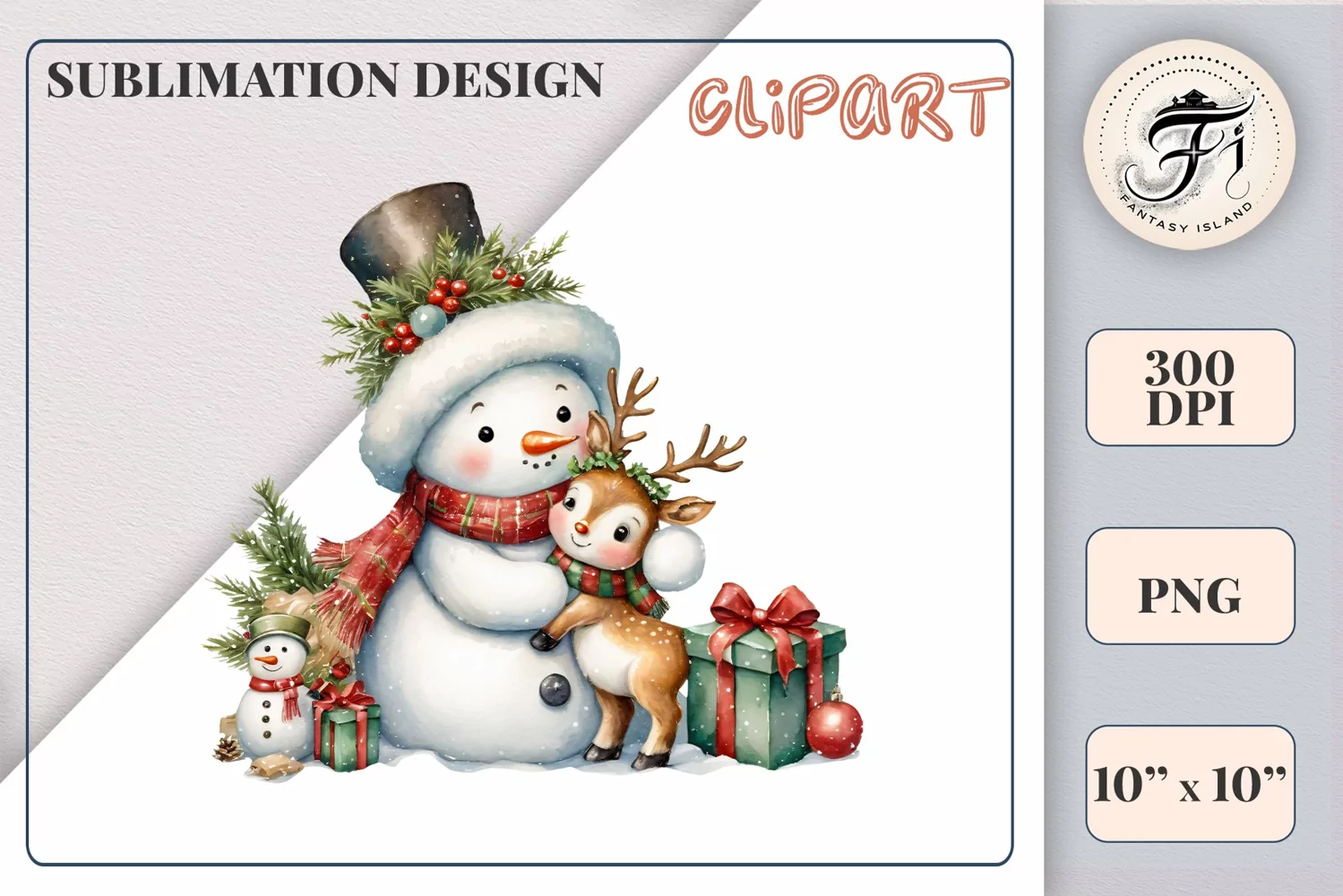 Download this charming watercolor clipart featuring a snowman and reindeer for your holiday projects! Perfect for cards, scrapbooking, and decorations. High-quality 300 dpi, transparent background. Bring warmth and magic to your Christmas designs.