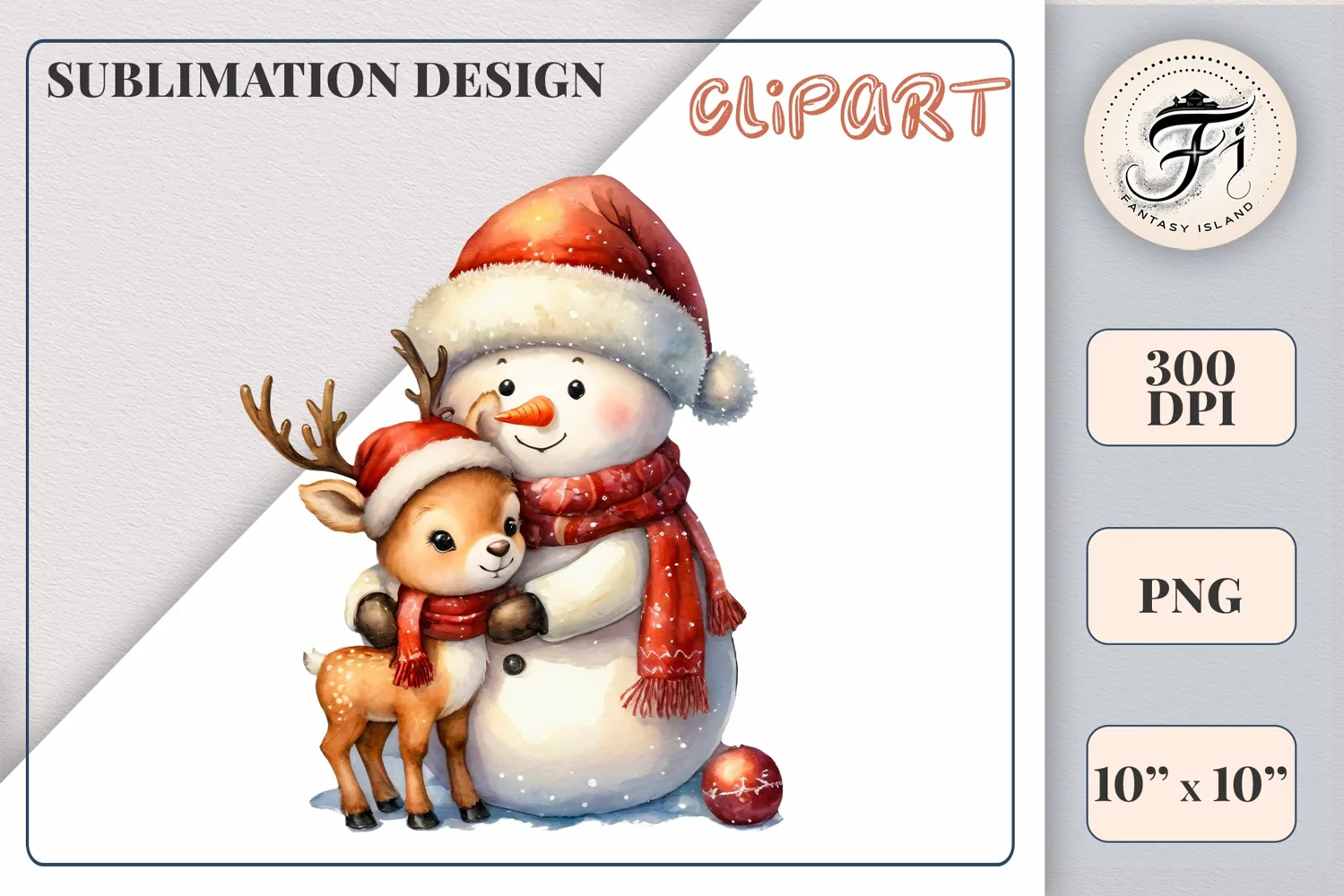 Download this charming watercolor clipart featuring a snowman and reindeer for your holiday projects! Perfect for cards, scrapbooking, and decorations. High-quality 300 dpi, transparent background. Bring warmth and magic to your Christmas designs.