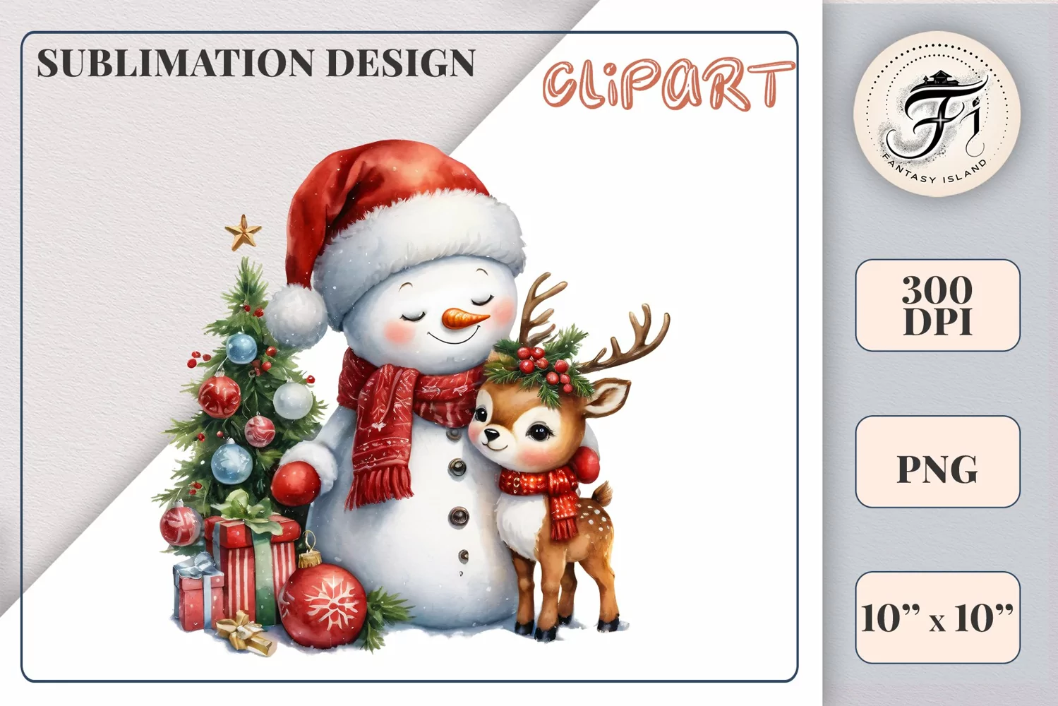 Download this charming watercolor clipart featuring a snowman and reindeer for your holiday projects! Perfect for cards, scrapbooking, and decorations. High-quality 300 dpi, transparent background. Bring warmth and magic to your Christmas designs.