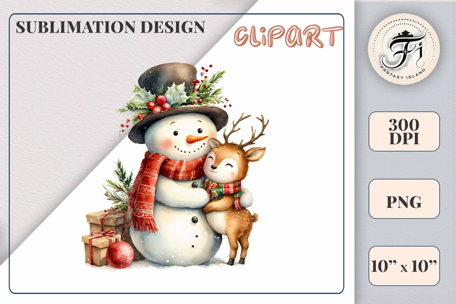 Download this charming watercolor clipart featuring a snowman and reindeer for your holiday projects! Perfect for cards, scrapbooking, and decorations. High-quality 300 dpi, transparent background. Bring warmth and magic to your Christmas designs.