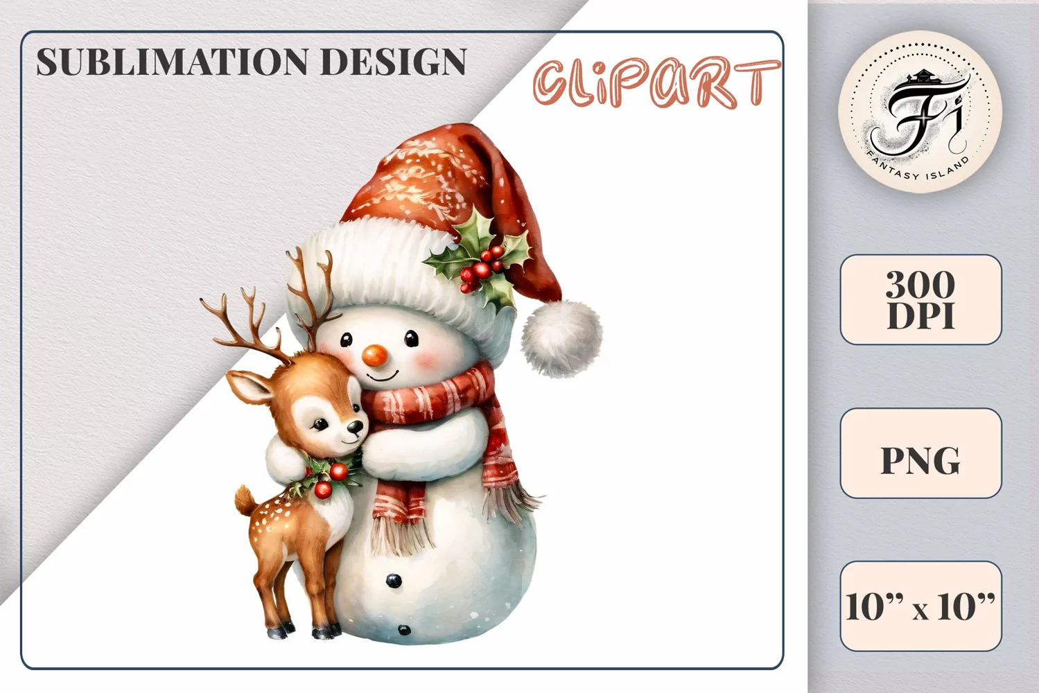 Download this charming watercolor clipart featuring a snowman and reindeer for your holiday projects! Perfect for cards, scrapbooking, and decorations. High-quality 300 dpi, transparent background. Bring warmth and magic to your Christmas designs.