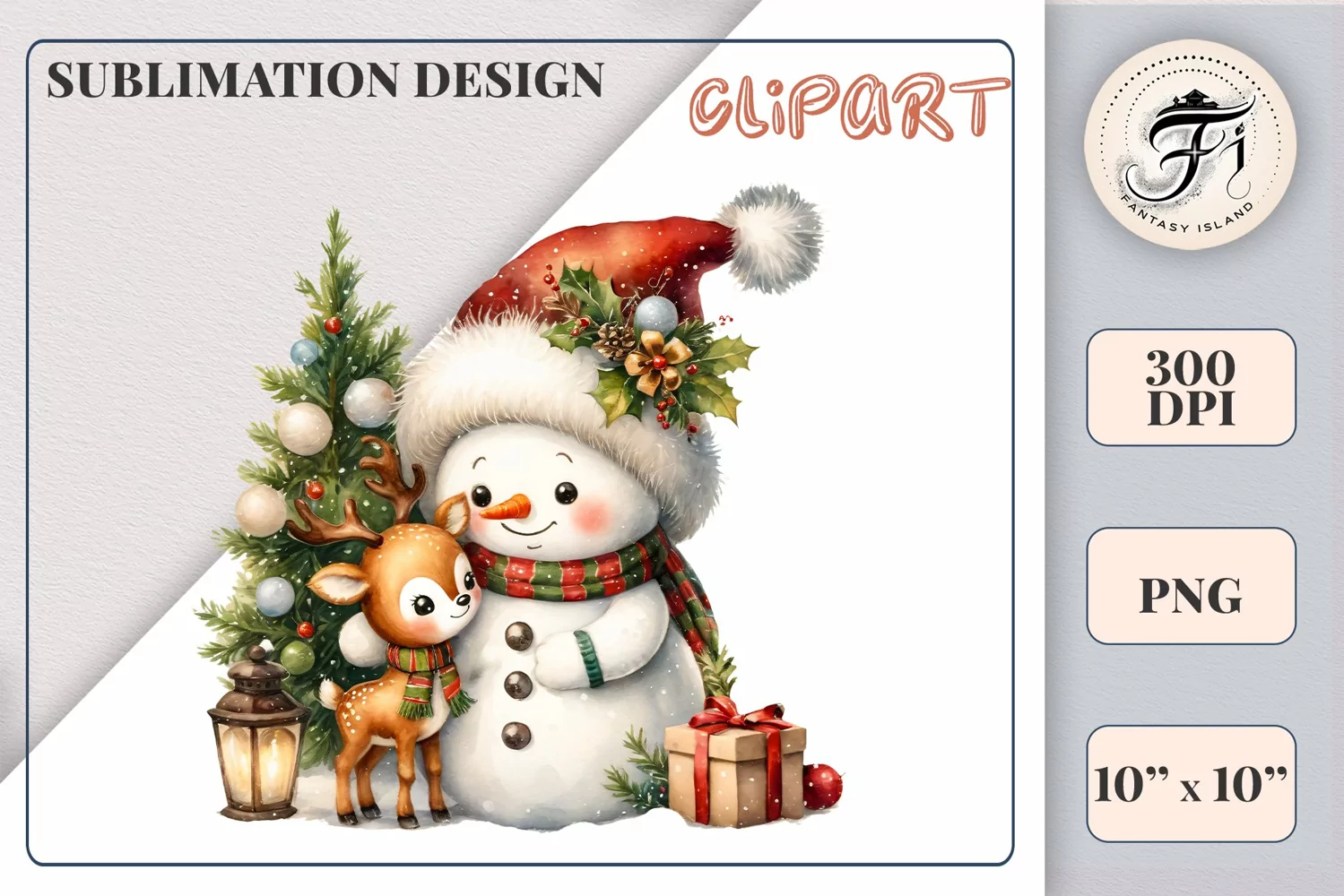 Download this charming watercolor clipart featuring a snowman and reindeer for your holiday projects! Perfect for cards, scrapbooking, and decorations. High-quality 300 dpi, transparent background. Bring warmth and magic to your Christmas designs.