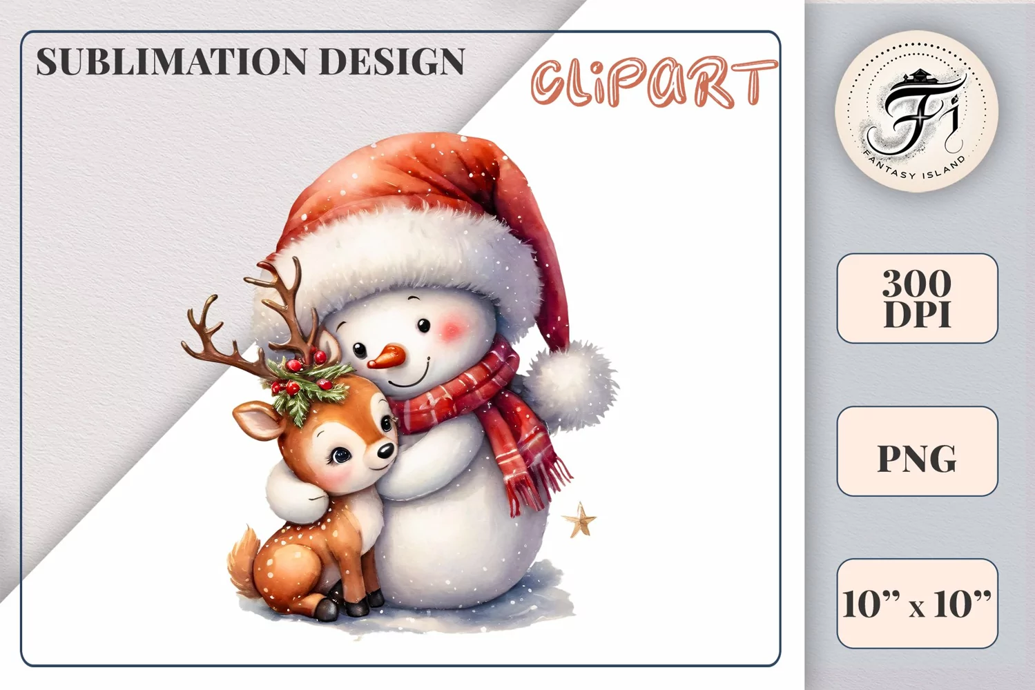 Download this charming watercolor clipart featuring a snowman and reindeer for your holiday projects! Perfect for cards, scrapbooking, and decorations. High-quality 300 dpi, transparent background. Bring warmth and magic to your Christmas designs.
