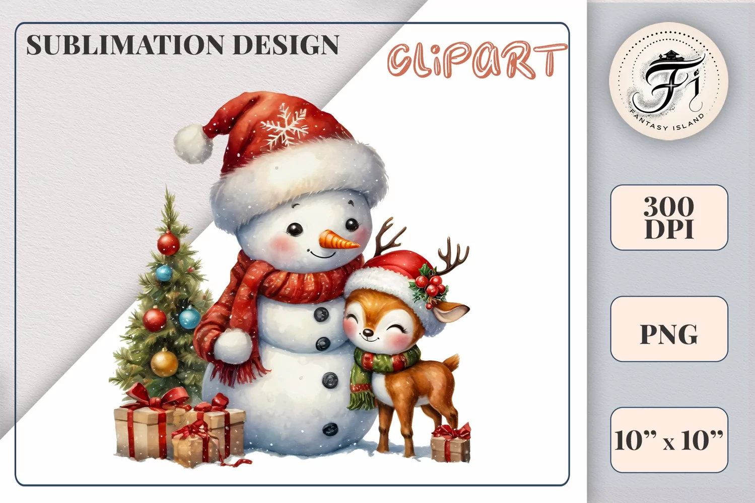 Download this charming watercolor clipart featuring a snowman and reindeer for your holiday projects! Perfect for cards, scrapbooking, and decorations. High-quality 300 dpi, transparent background. Bring warmth and magic to your Christmas designs.