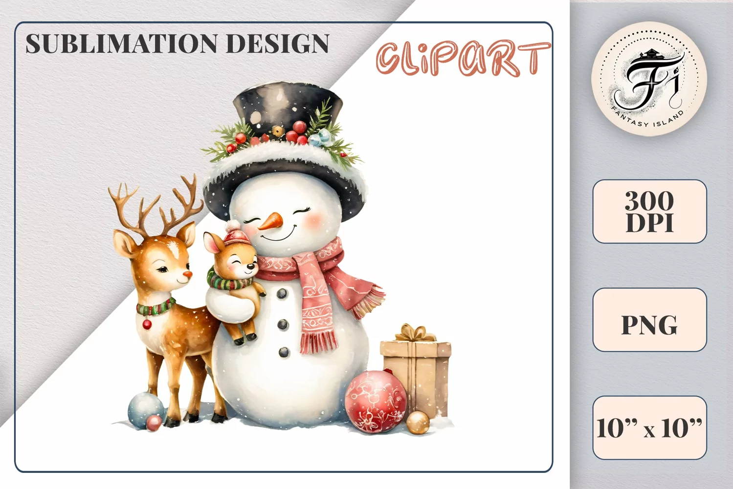 Download this charming watercolor clipart featuring a snowman and reindeer for your holiday projects! Perfect for cards, scrapbooking, and decorations. High-quality 300 dpi, transparent background. Bring warmth and magic to your Christmas designs.