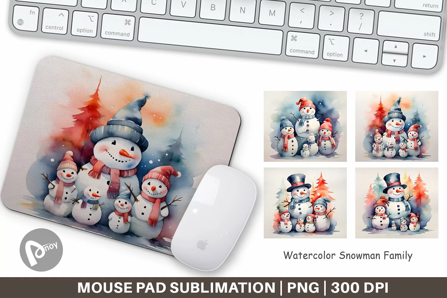 Mouse Pad Watercolor Snowman Family product image 1