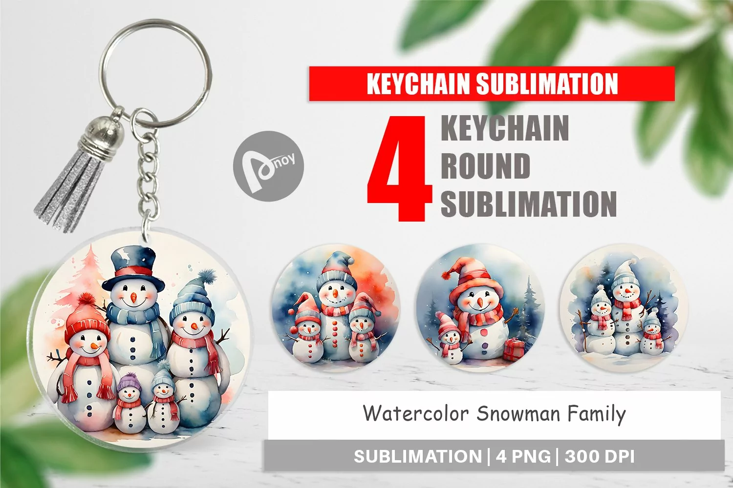 Keychain Watercolor Snowman Family product image 1