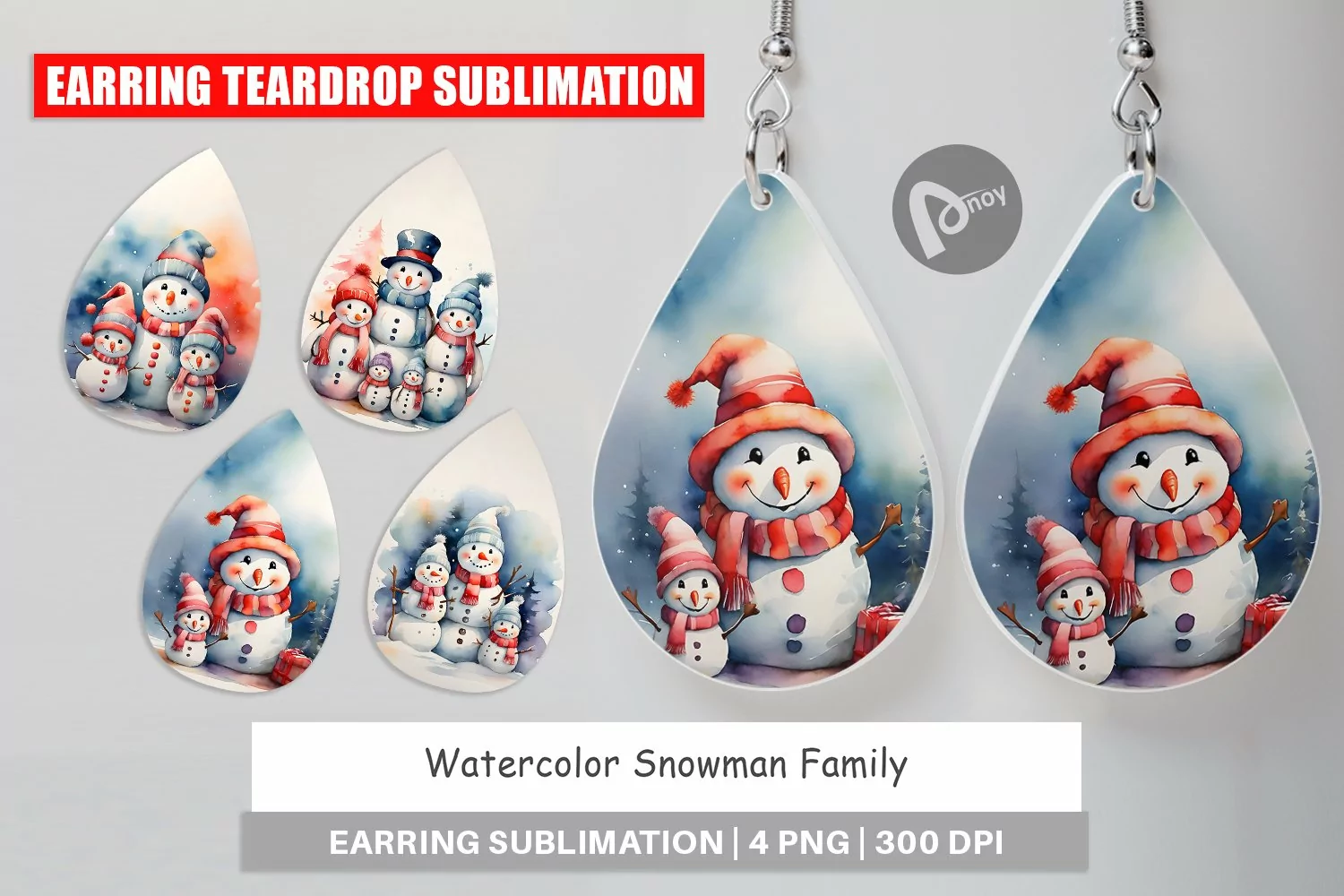 Earring Teardrop Watercolor Snowman Family product image 1