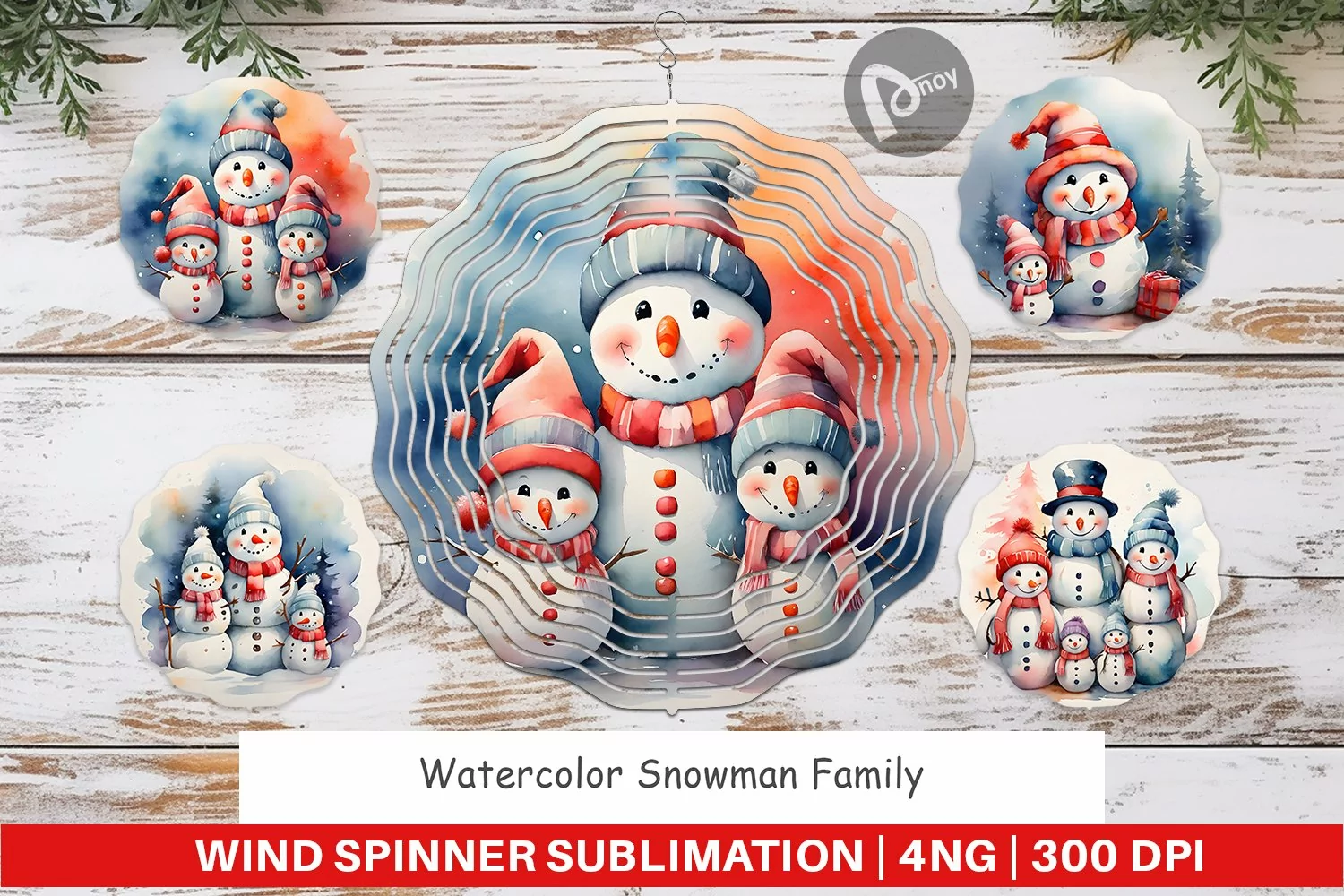 Wind Spinner Watercolor Snowman Family product image 1