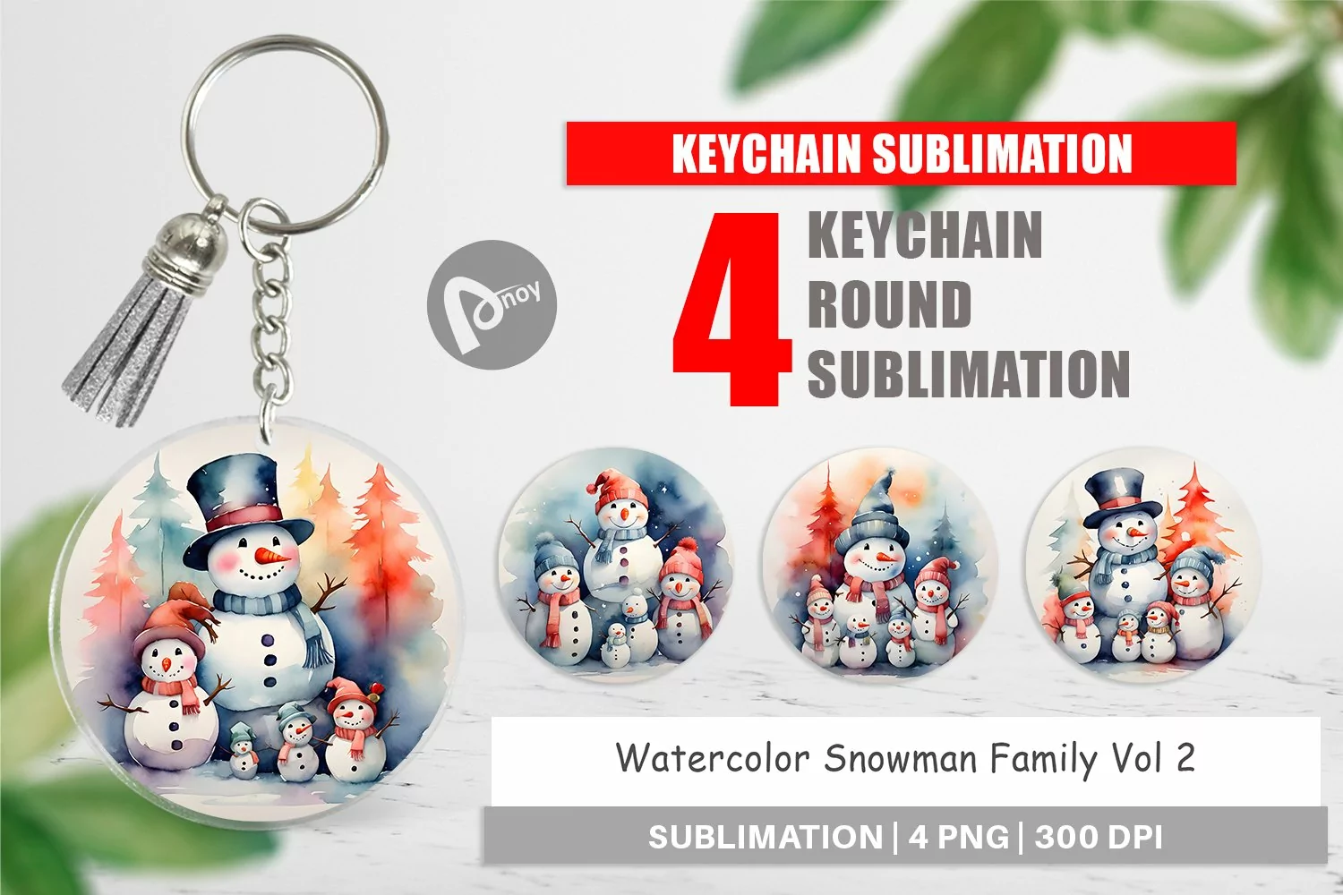 Keychain Watercolor Snowman Family product image 1