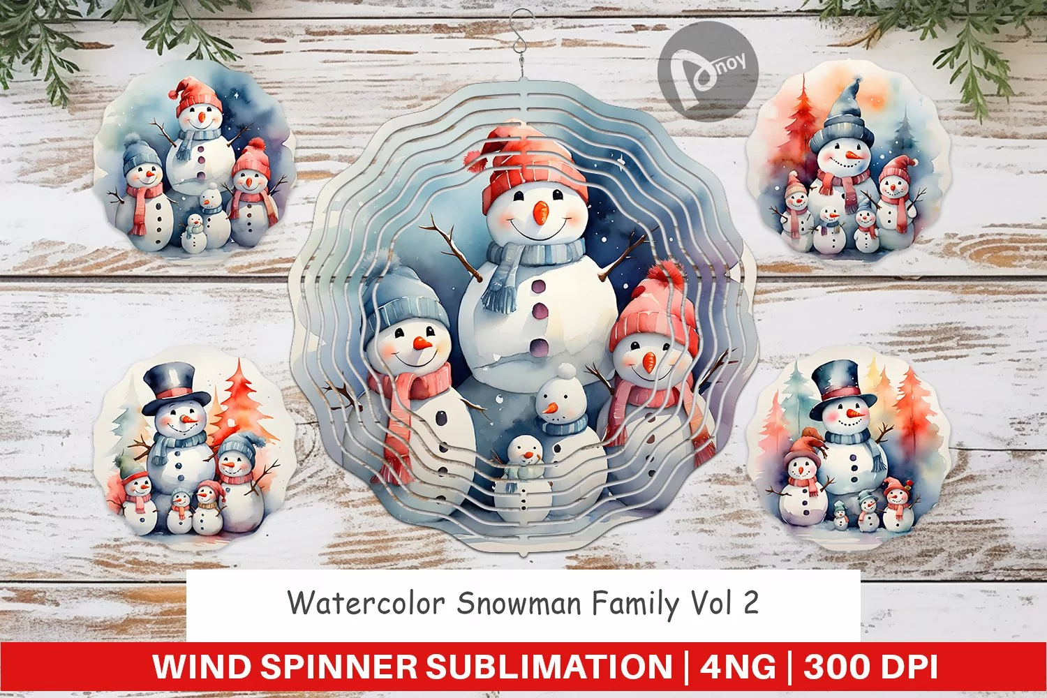 Wind Spinner Watercolor Snowman Family product image 1