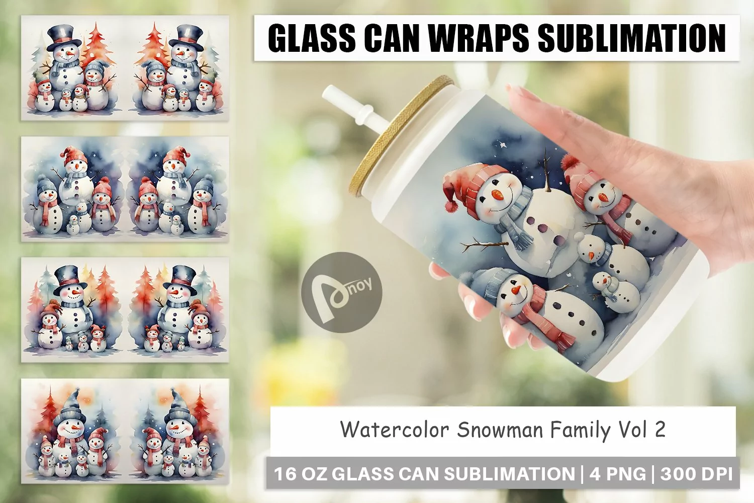 Glass Can Wraps Watercolor Snowman Family product image 1