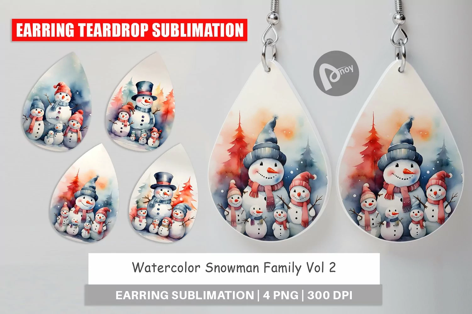 Earring Teardrop Watercolor Snowman Family product image 1