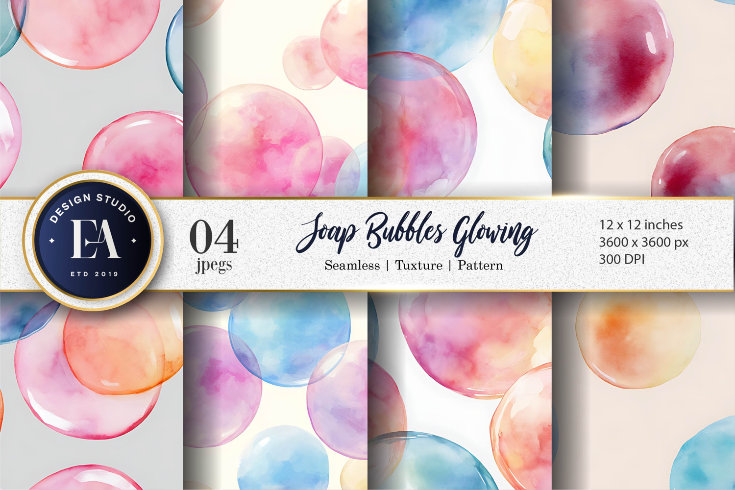 Watercolor Soap Bubbles Glowing Seamless Digital Paper product image 1
