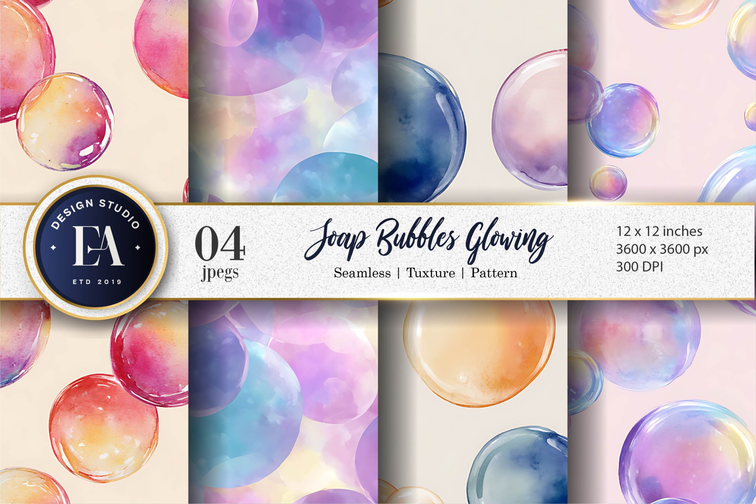 Watercolor Soap Bubbles Glowing Seamless Digital Paper product image 1