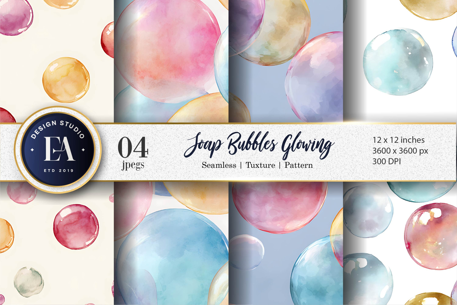Soft Watercolor Soap Bubbles Glow Pattern Digital Paper product image 1