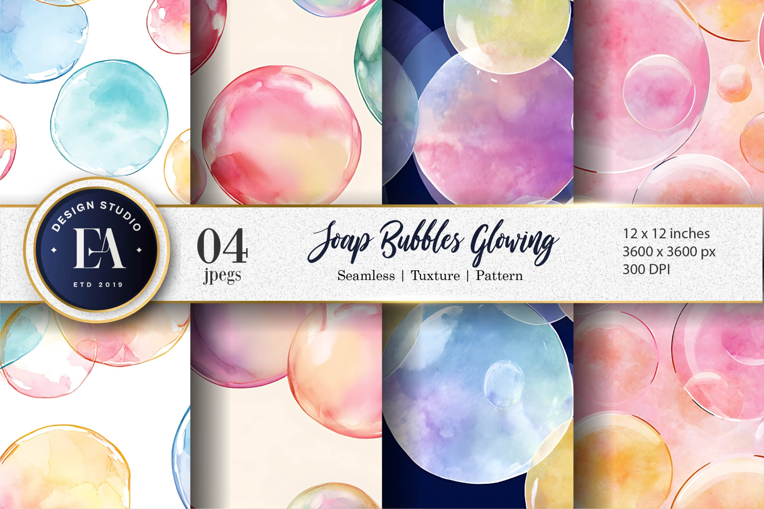 Soft Watercolor Soap Bubbles Glow Pattern Digital Paper product image 1