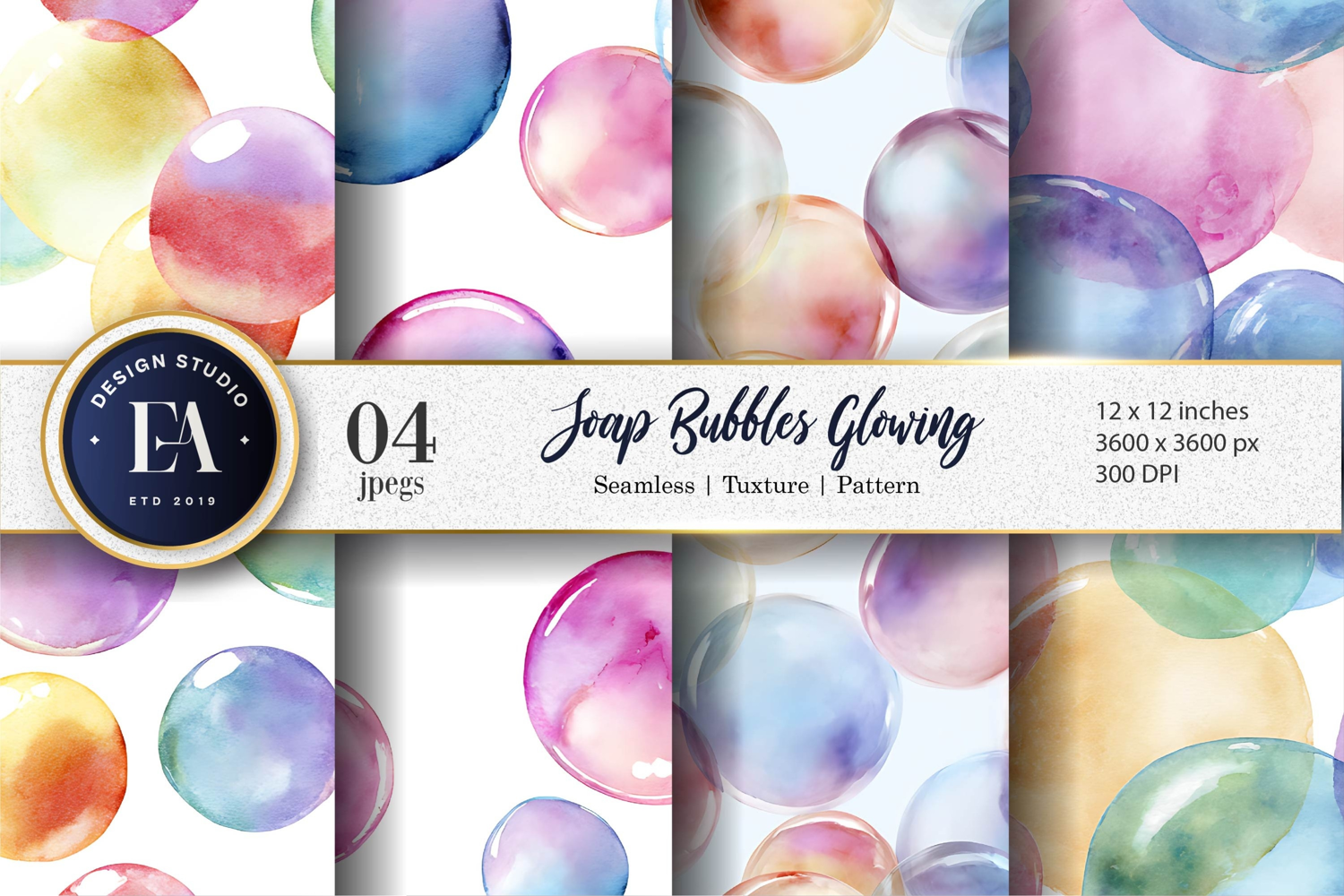 Soft Watercolor Soap Bubbles Glow Pattern Digital Paper product image 1