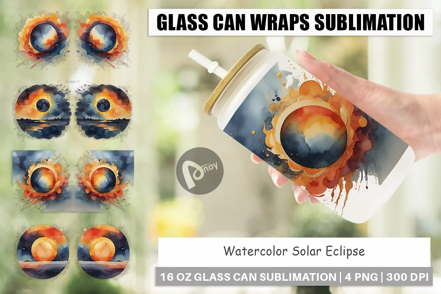 Glass Can Wraps Watercolor Solar Eclipse product image 1