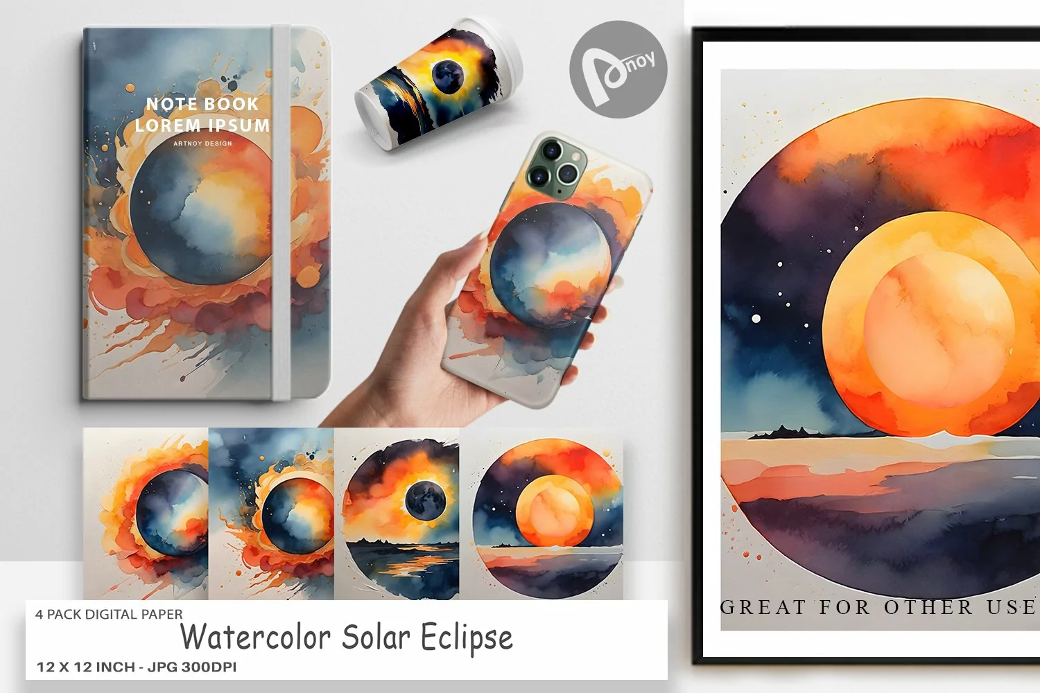 Digital Paper Watercolor Solar Eclipse product image 1
