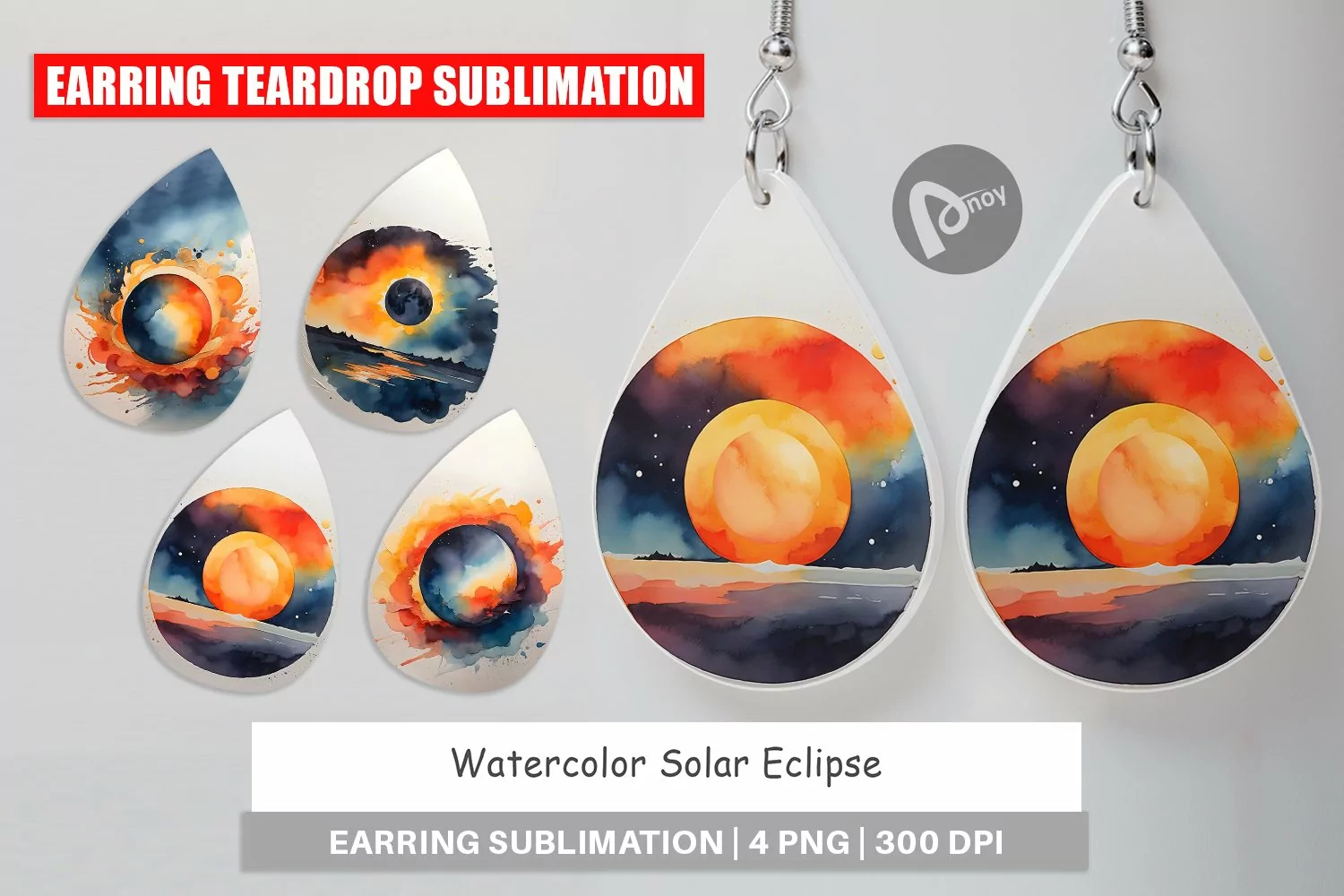 Earring Teardrop Watercolor Solar Eclipse product image 1