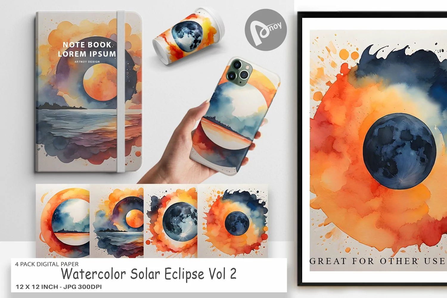 Digital Paper Watercolor Solar Eclipse product image 1