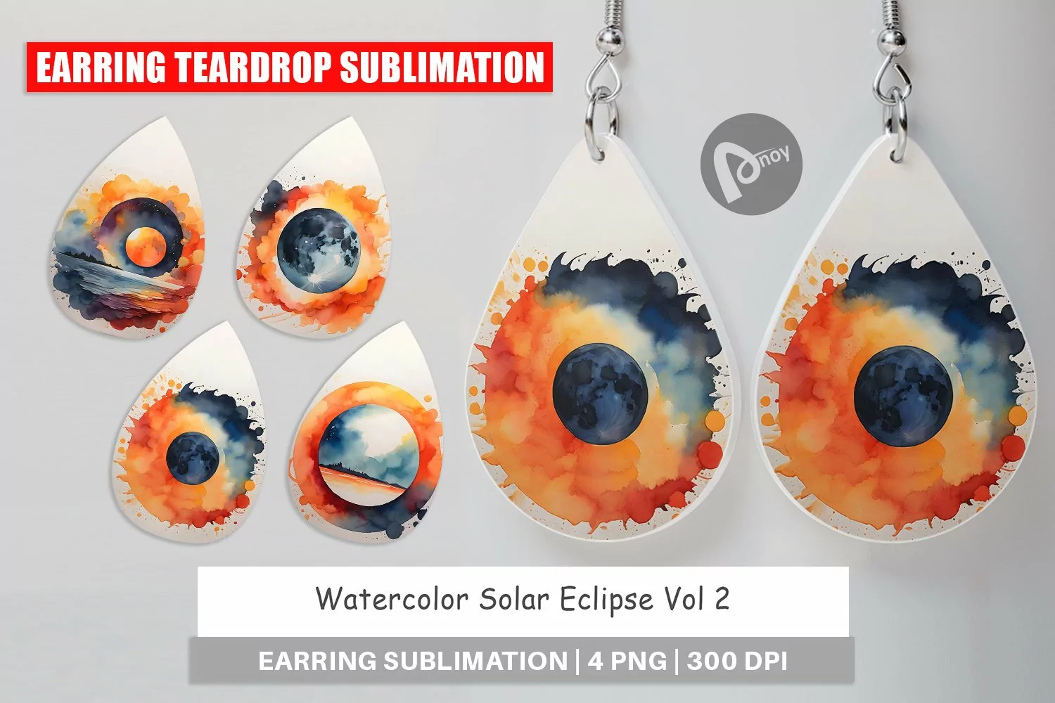 Earring Teardrop Watercolor Solar Eclipse product image 1