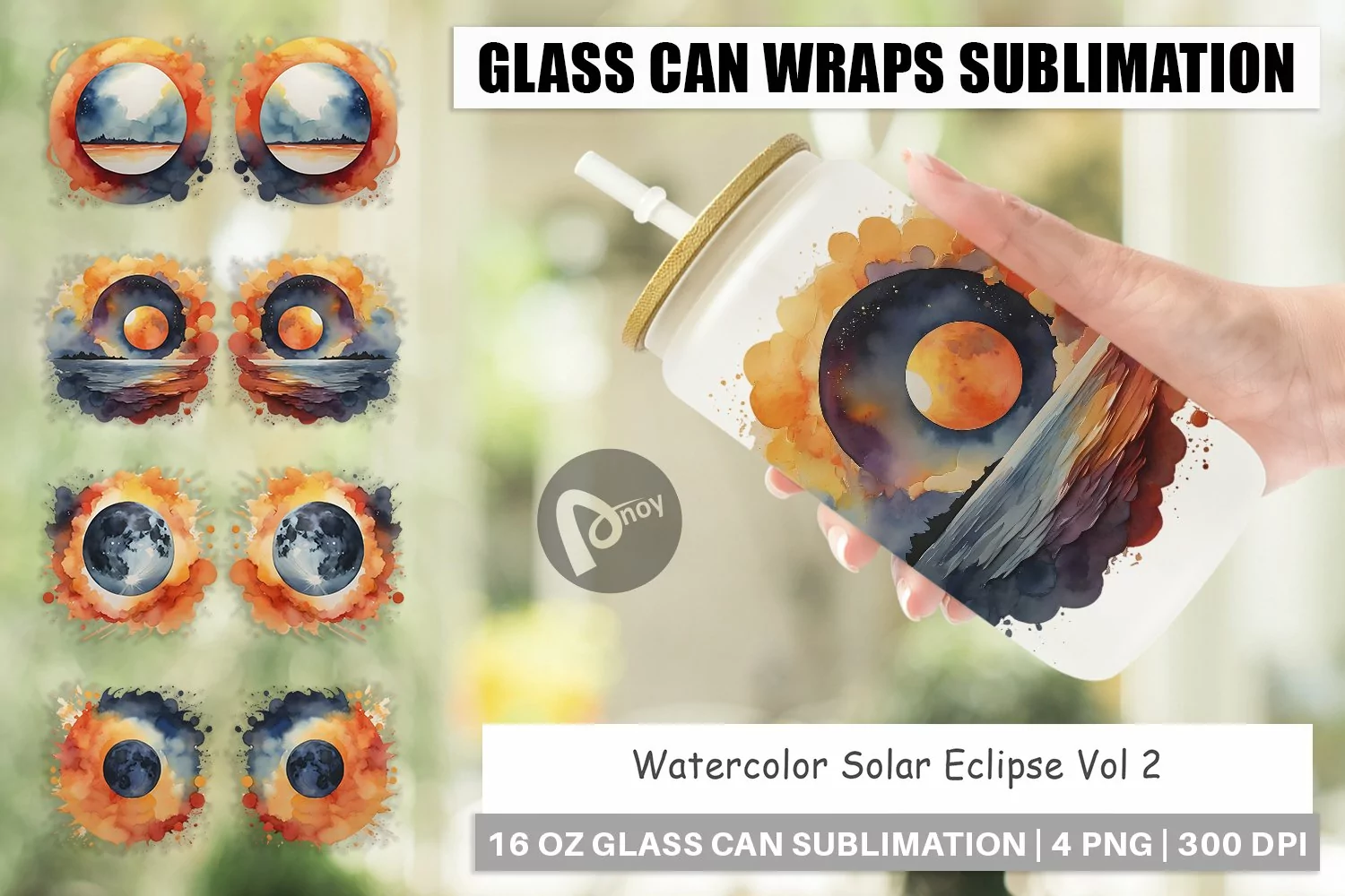 Glass Can Wraps Watercolor Solar Eclipse product image 1