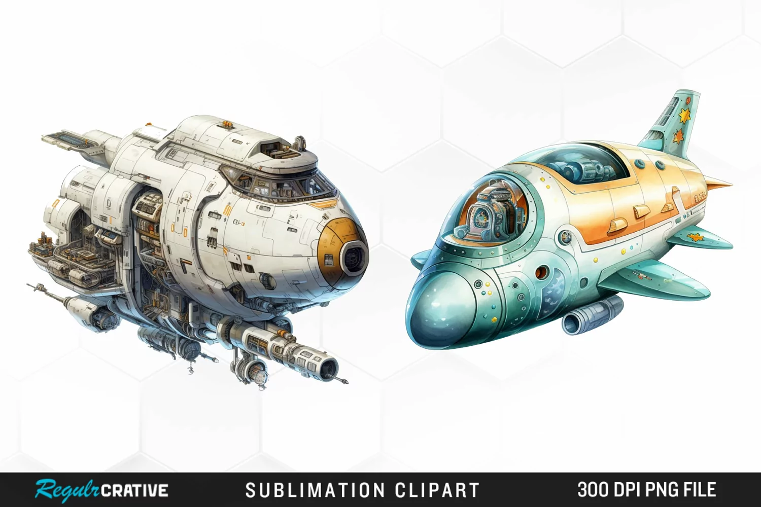 Watercolor Spaceship Graphic Clipart product image 1