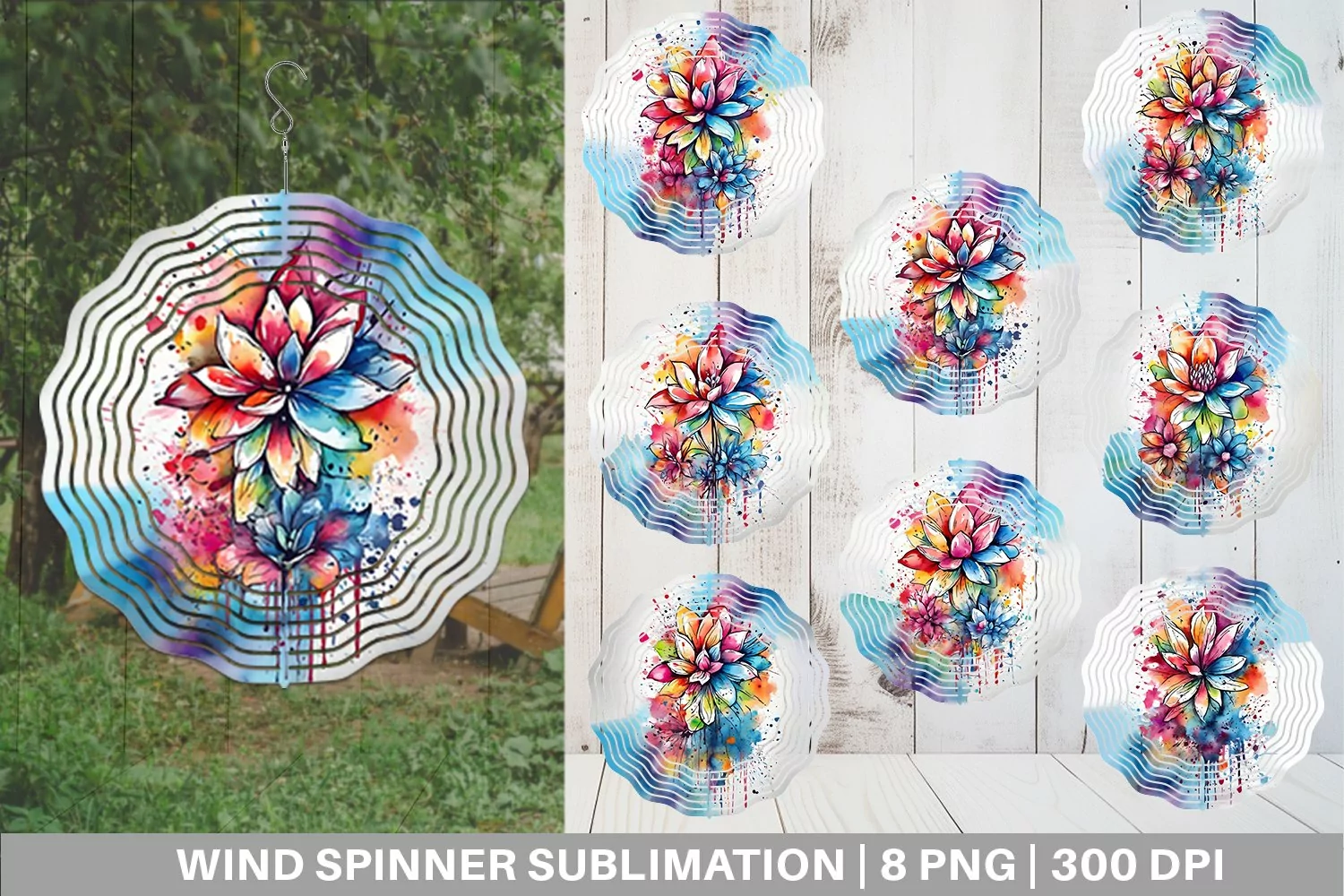 Wind Spinner Splash Art Flower | Sublimation Spinner Design product image 1