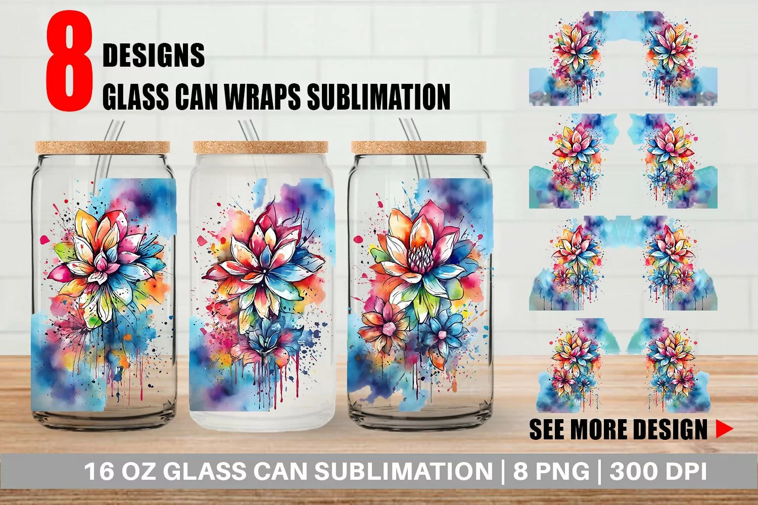 Splash Art Flower Glass Can Wraps product image 1