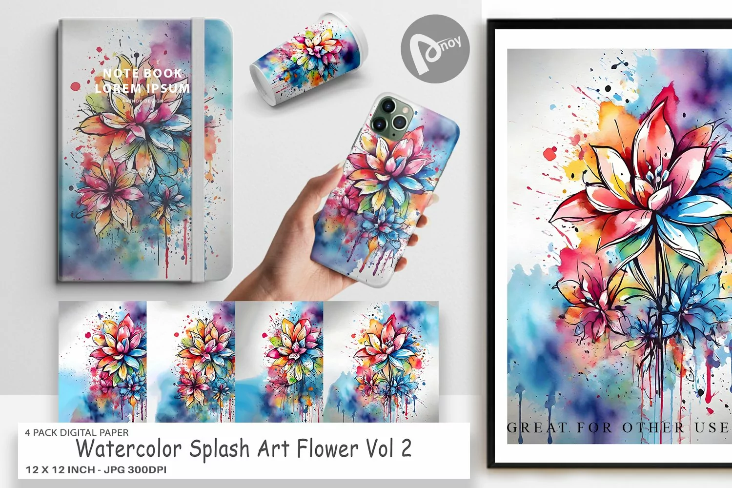 Digital Paper Watercolor Splash Flower product image 1