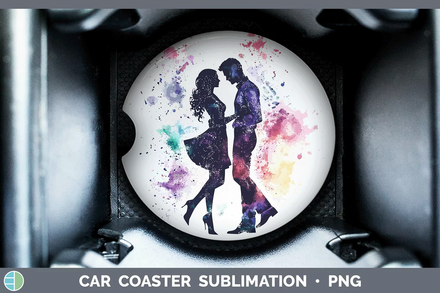 GorgeousWatercolor Splash Car Coaster design.