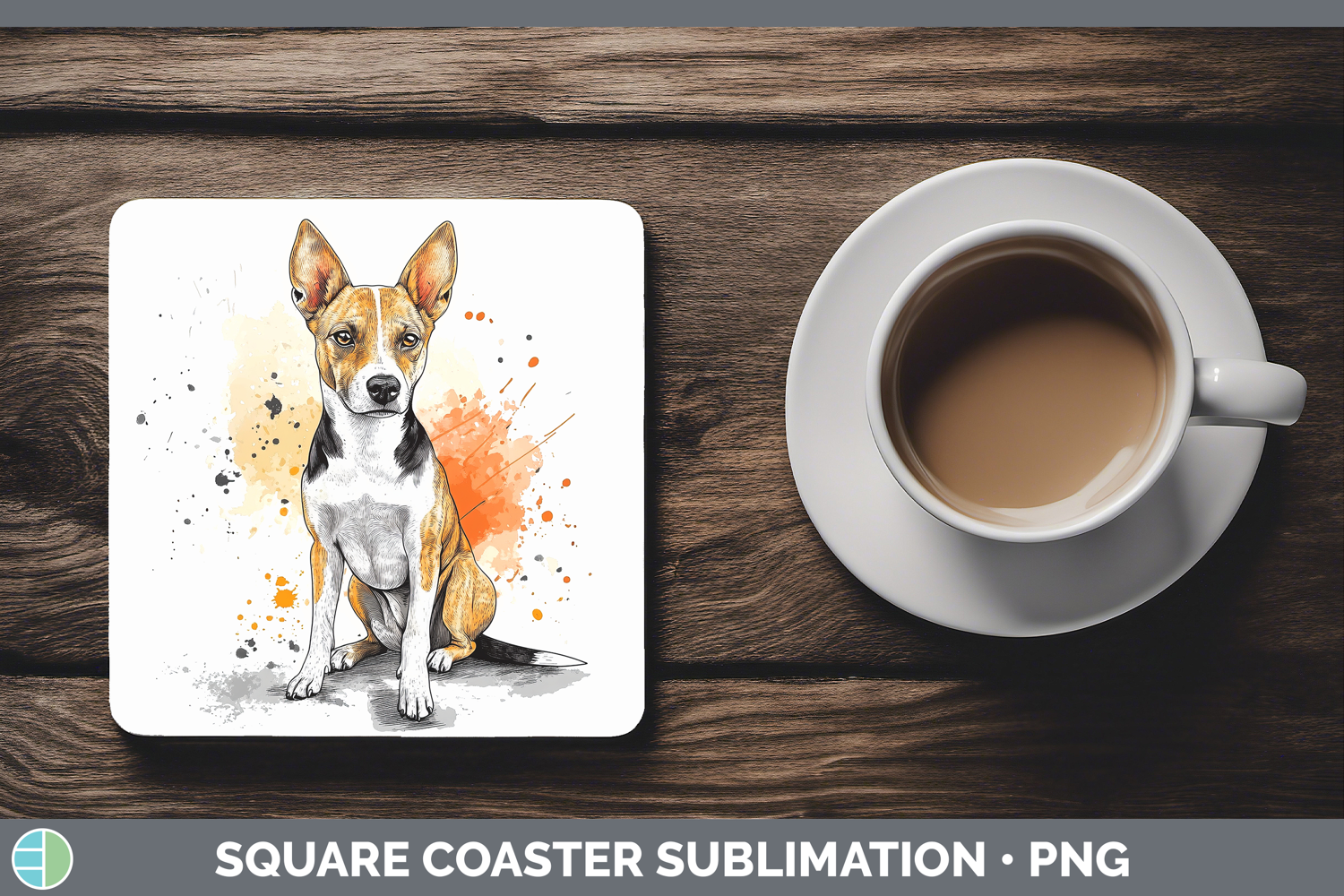 GorgeousWatercolor Splash Dogs 03 Square Coaster design.