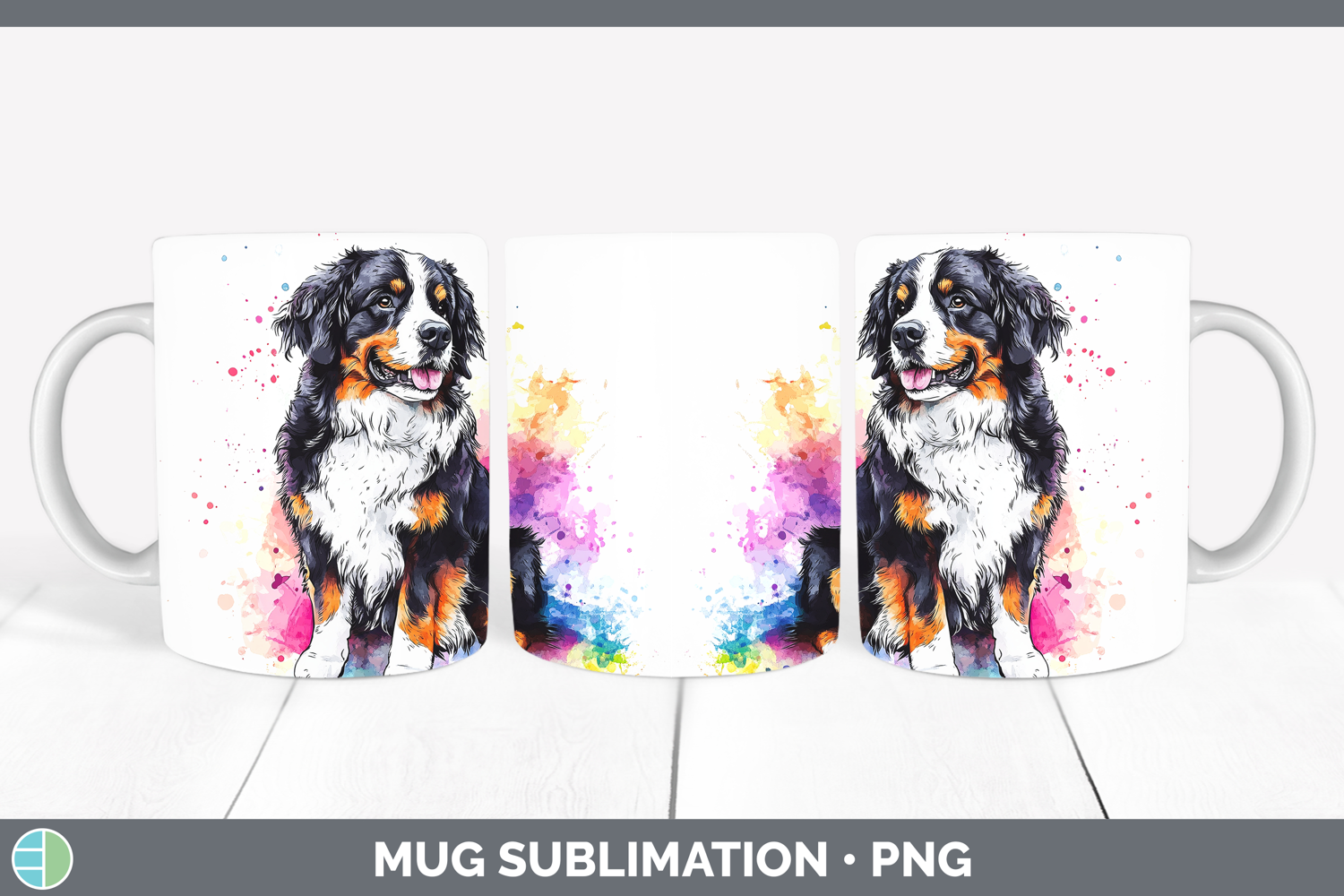GorgeousWatercolor Splash Dogs 03 Mug Wrap design.