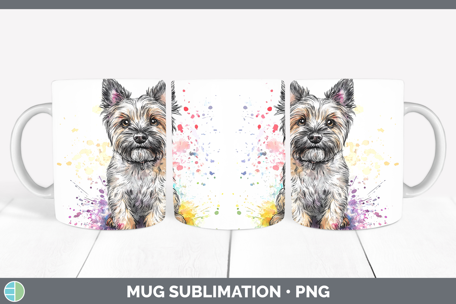 GorgeousWatercolor Splash Dogs 03 Mug Wrap design.