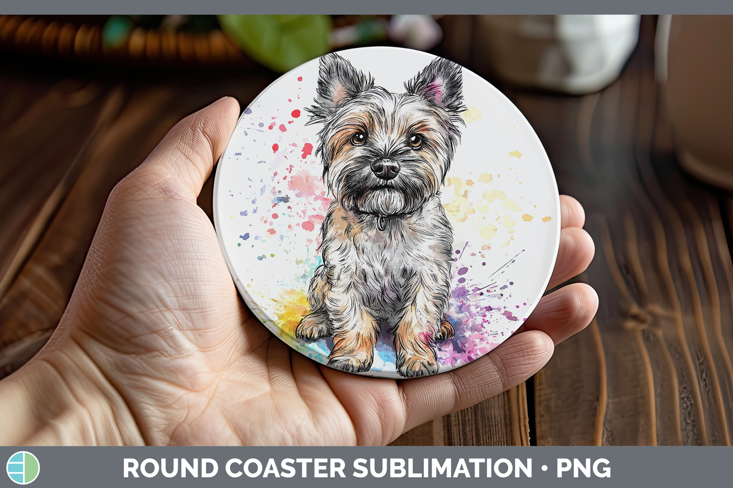 GorgeousWatercolor Splash Dogs 03 Round Coaster design.