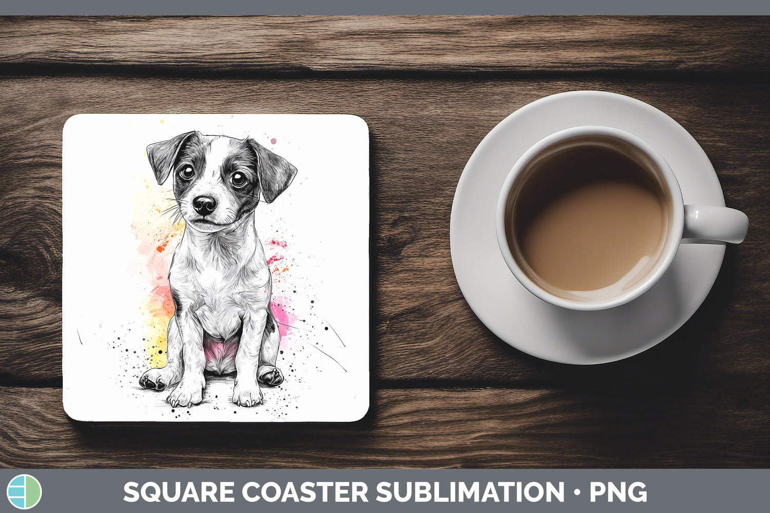 GorgeousWatercolor Splash Dogs 03 Square Coaster design.
