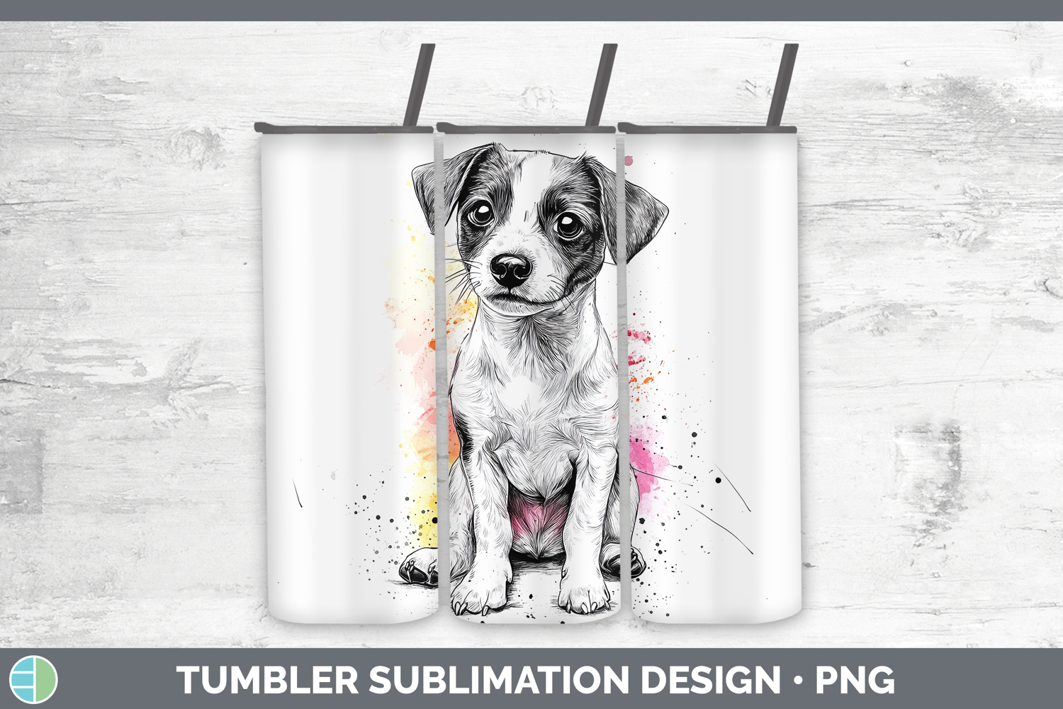 GorgeousWatercolor Splash Dogs 03 Tumbler design.