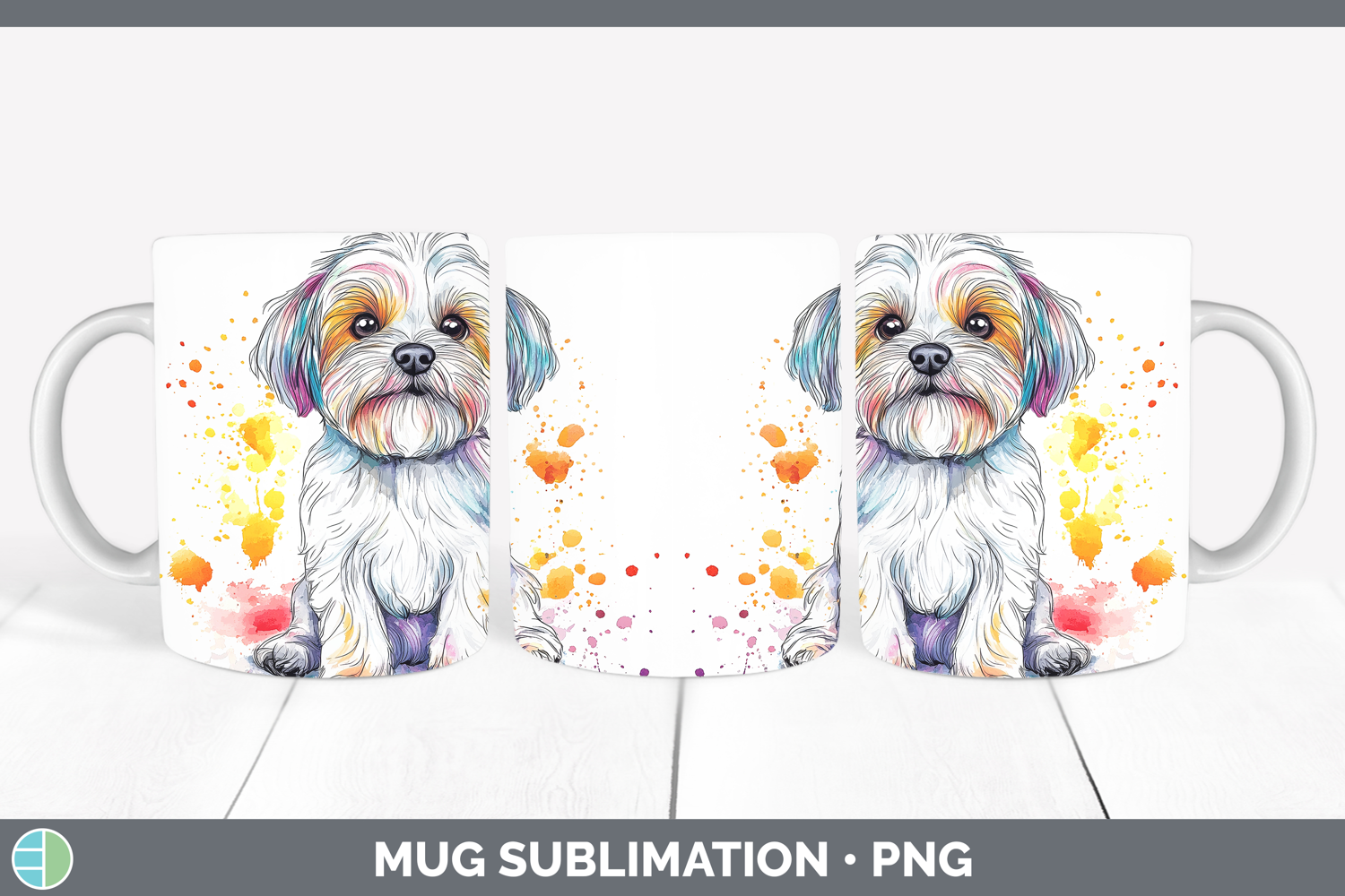 GorgeousWatercolor Splash Dogs 03 Mug Wrap design.
