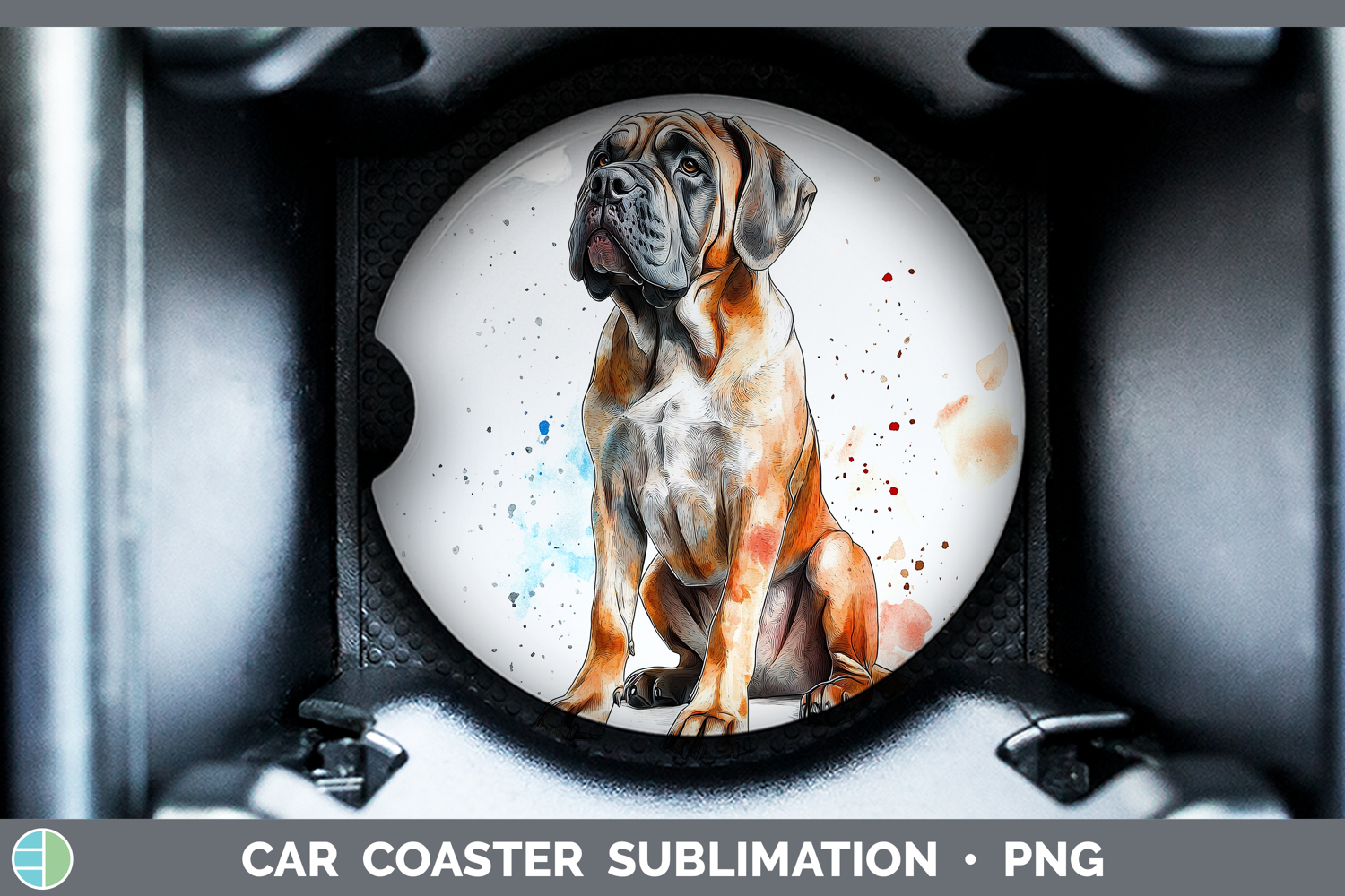 GorgeousWatercolor Splash Dogs 03 Car Coaster design.