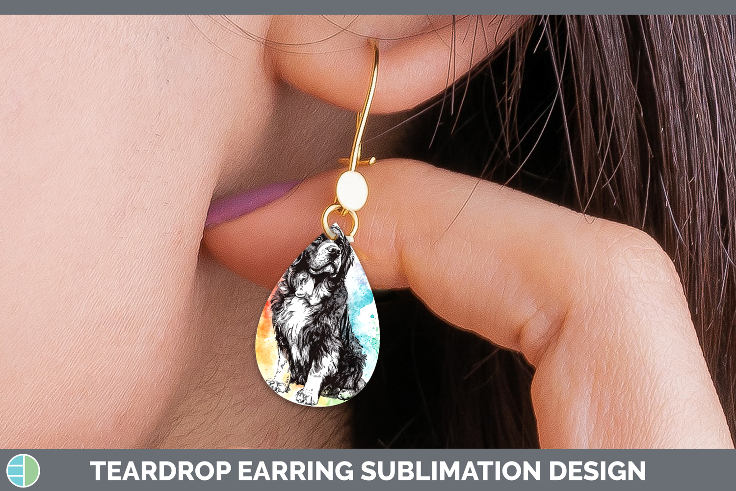GorgeousWatercolor Splash Dogs 03 Teardrop Earrings design.